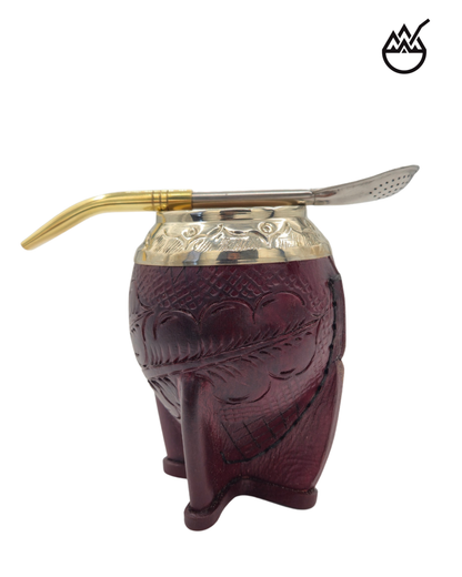 Mate Torpedo Alpaca Cincelado Repujado – Exclusivo Color Bordo