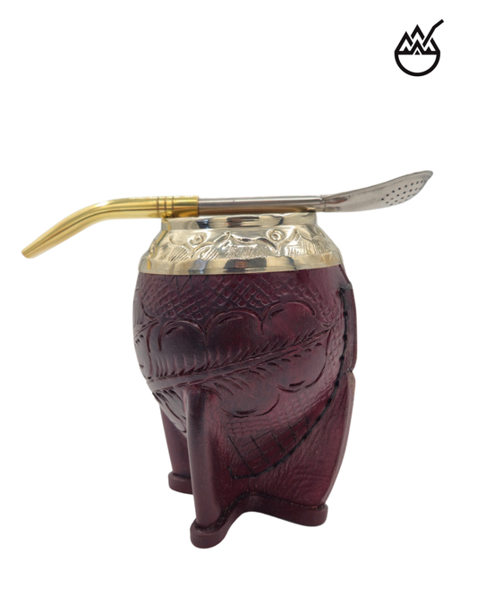 Mate Torpedo Alpaca Cincelado Repujado – Exclusivo Color Bordo